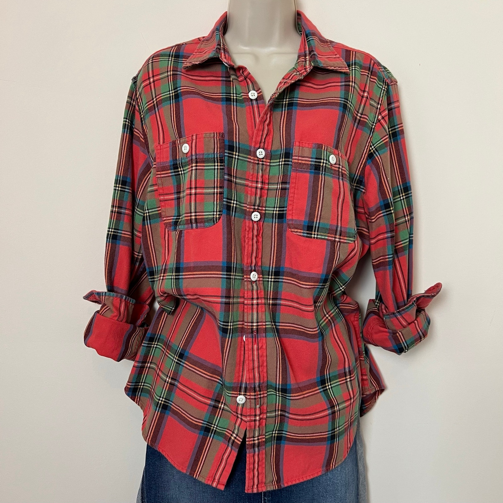 J.Crew Unisex Classic Fit Flannel Shirt Vintage Wash Plaid Medium